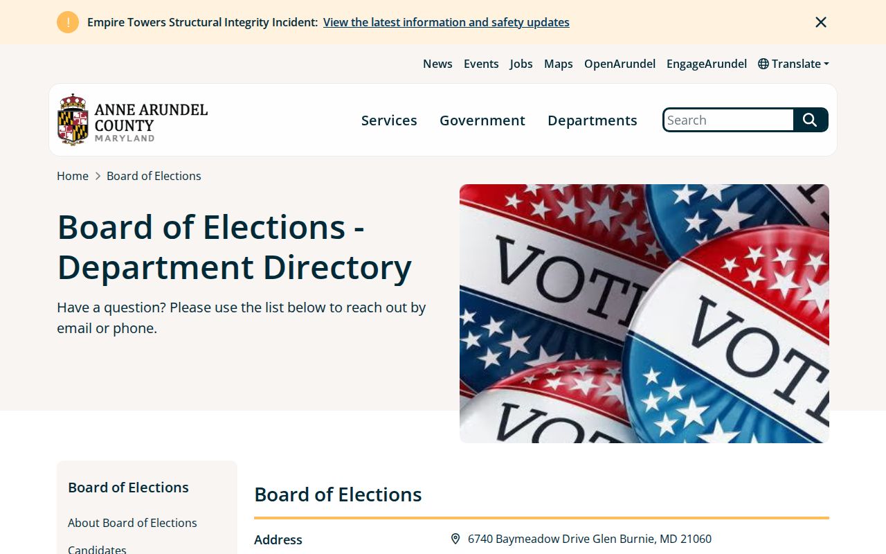 Crofton voter records Anne Arundel elections office directory